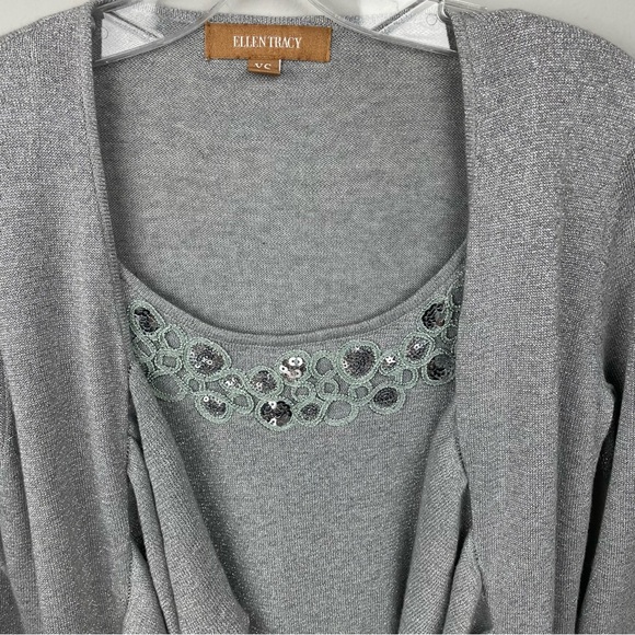 ELLEN TRACY Women’s Sparkly Metallic Longsleeve Ruffled Sweater Size XS - Picture 3 of 6